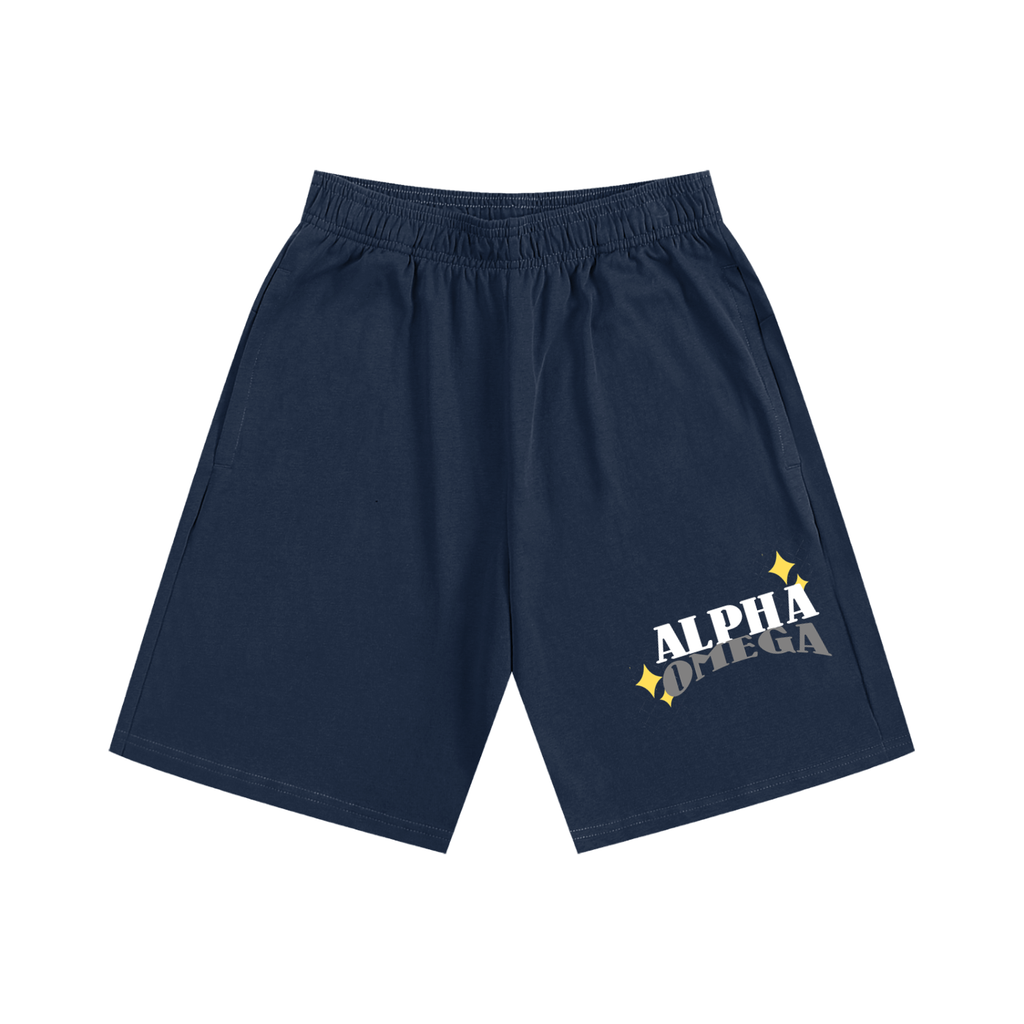 ALPHA OMEGA NAVY COTTON SHORTS