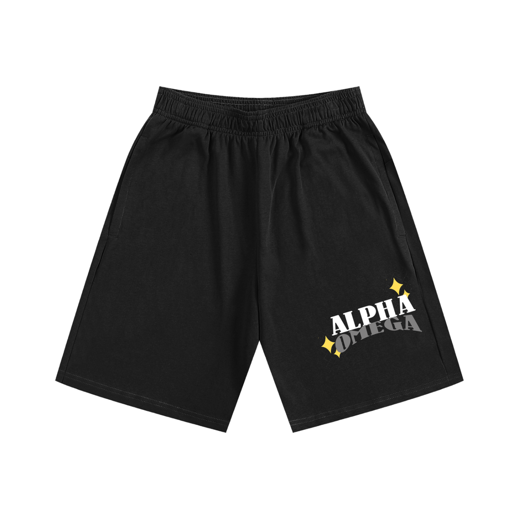ALPHA OMEGA BLACK COTTON SHORTS
