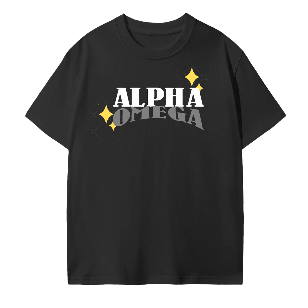 ALPHA OMEGA BLACK COTTON T-SHIRT